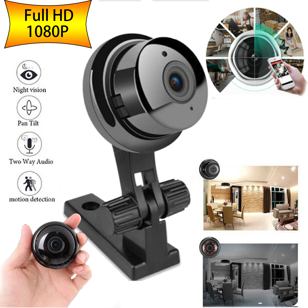 HD 1080P Wireless Mini WIFI IP Camera Home Security Camera Night Vision Webcam