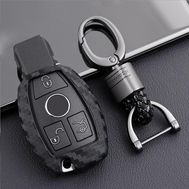 For Mercedes-Benz Carbon Fiber Smart Car Key Case Cover Fob Holder Accessories