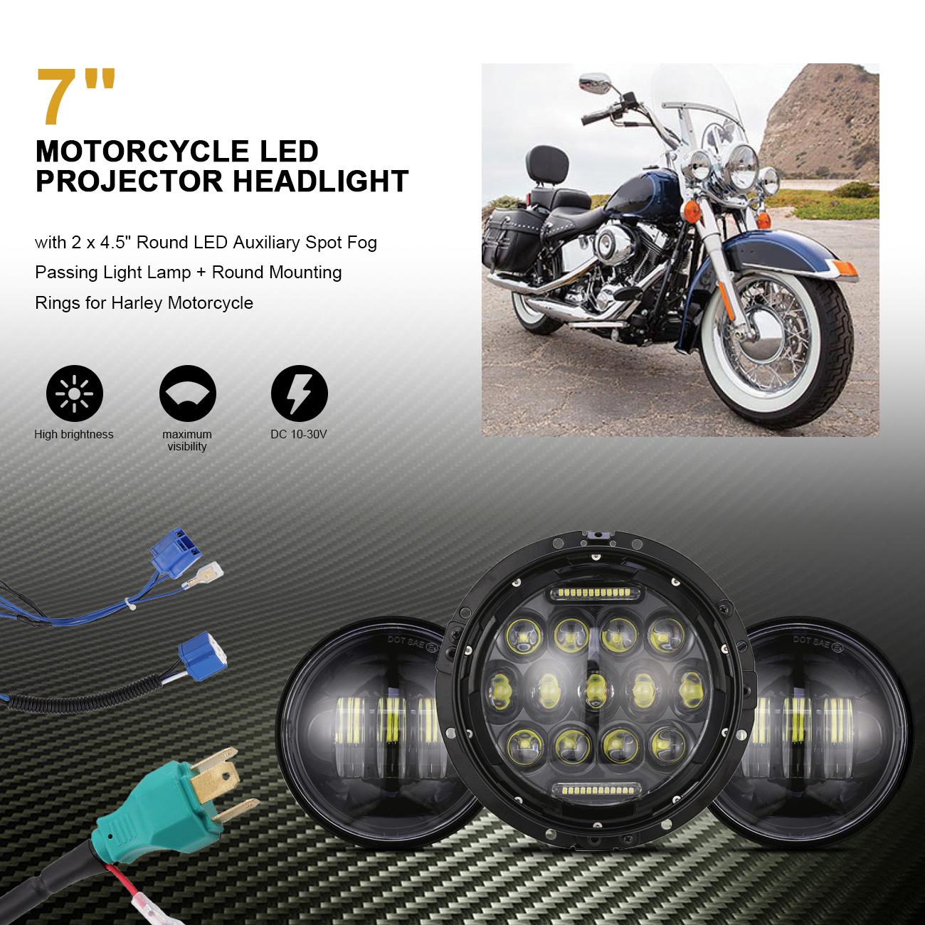 7" LED Projector Round Headlight With Bracket+Fog Light For Harley Street Glide