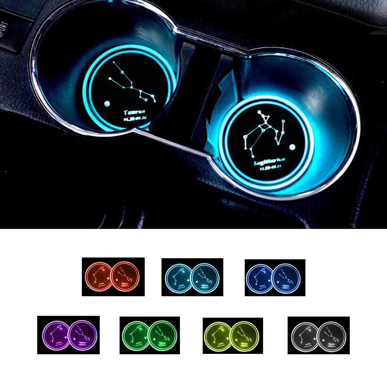 2PCS Colorful DEL voiture porte-gobelet Pads Tapis Coaster Atmosphère Lumières Logo