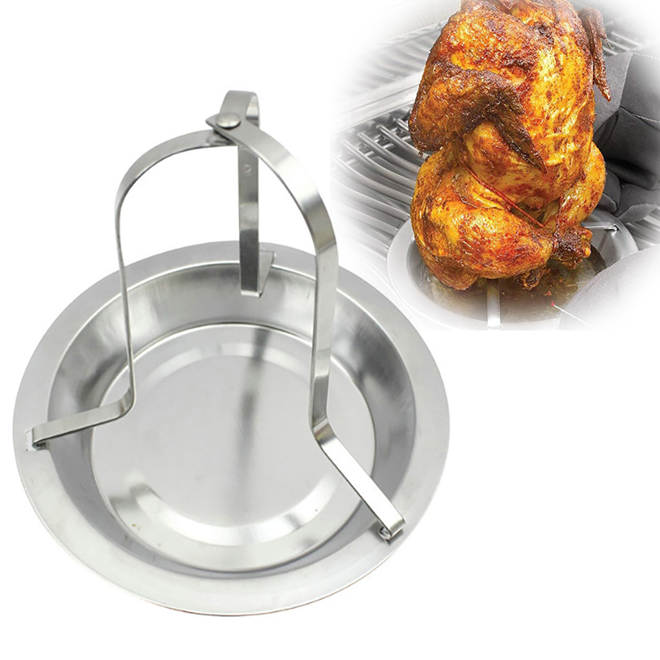 Dishwasher Safe Chicken Duck Grill Holder Beer Can Chicken Roaster Rack Stainless Steel Outdoor Camping Baking Pan Non-Stick Roaster BBQ Stand with Drip Tray for Oven or Barbecue