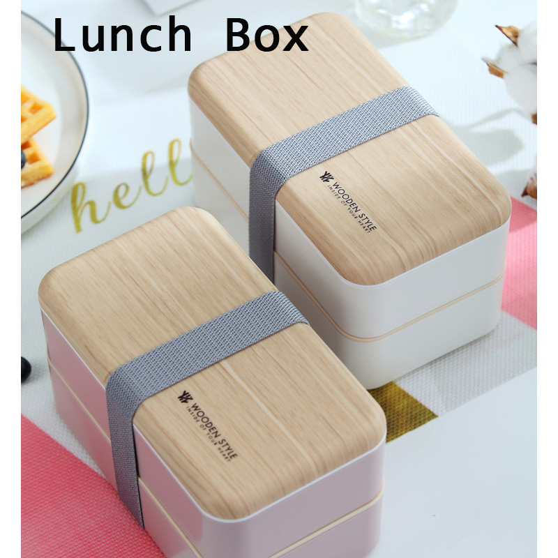 Microwave Lunch Box Japanese Wood Bento Case 2 Layer Container Storage Fat f