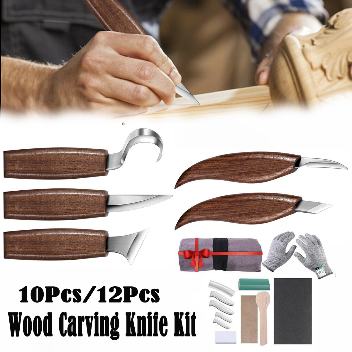 5PCS Wood Carving Tool Kit Chisel Woodworking Whittling Cutter Chip Hand Tools