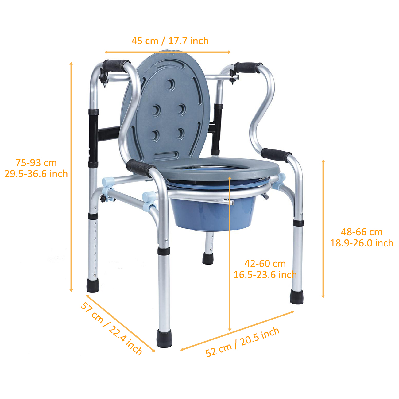 All In One Adjustable Folding Commode Chair For Toilet Shower