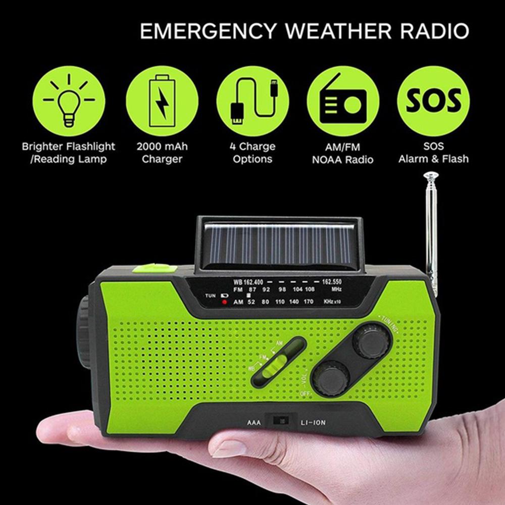 Solar AM//FM Radio Kurbelradio NOAA SOS Wetter Power Bank Taschenlampe 2000mAh