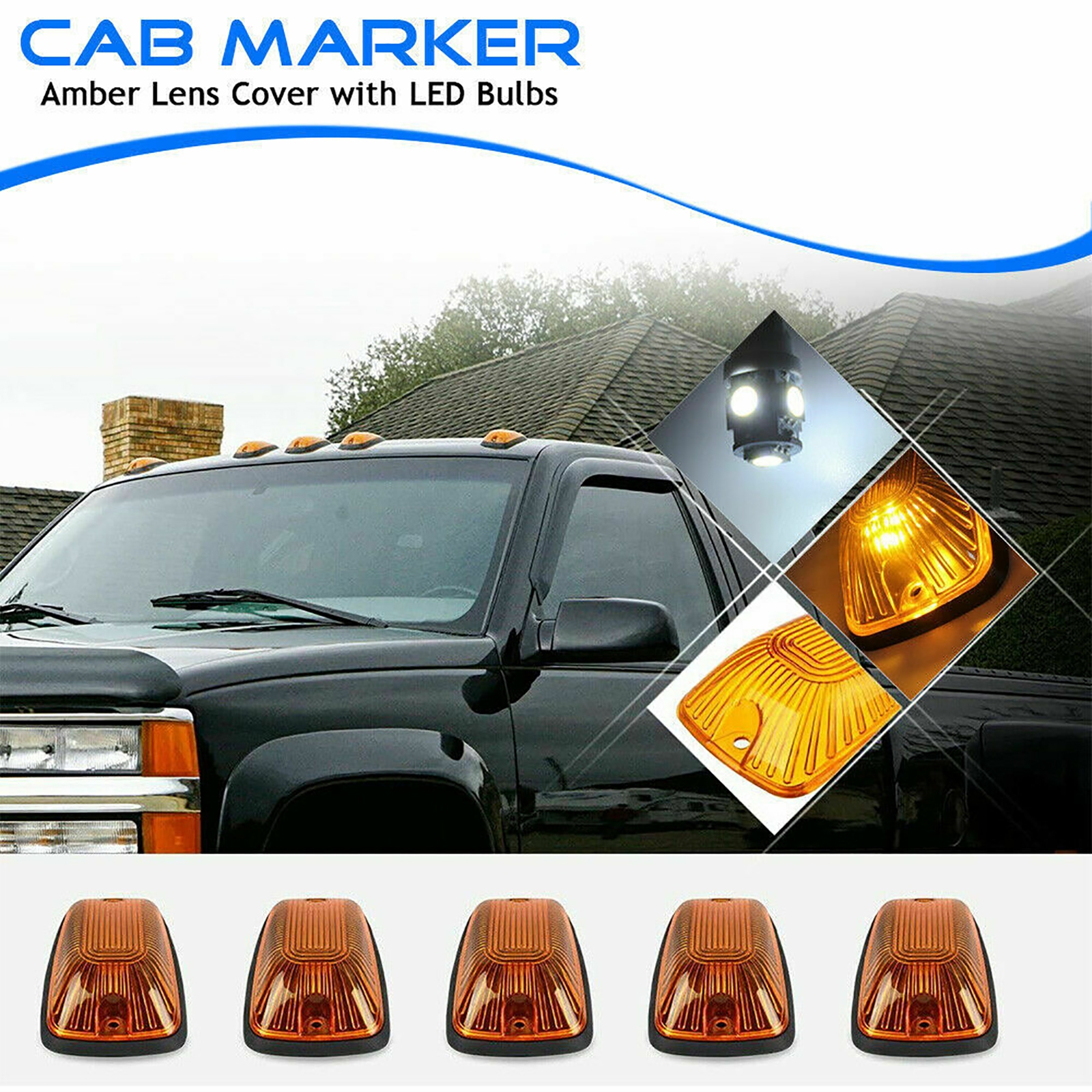 5pcs LED Cab Roof Top Running Marker Lights Amber for