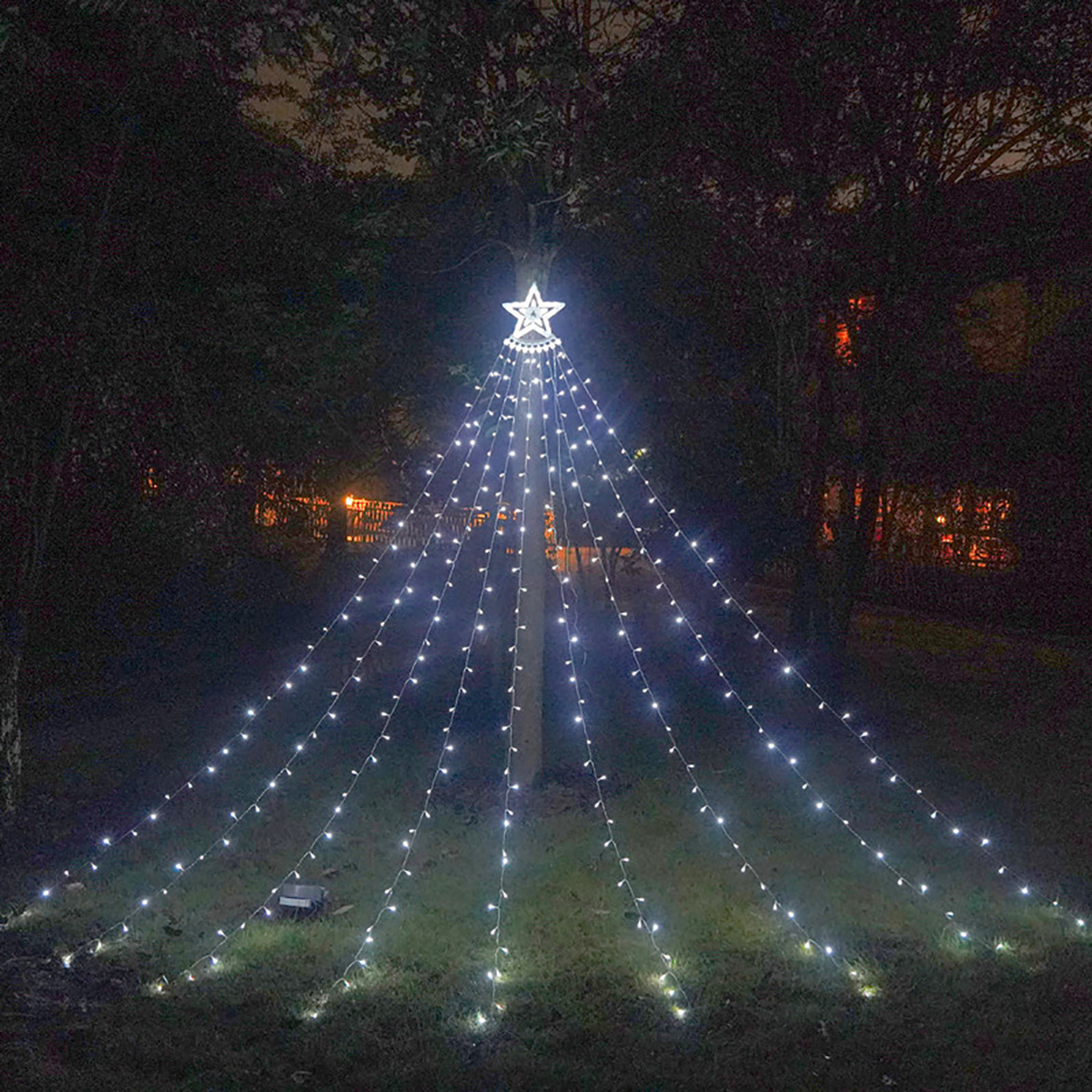 Christmas Tree Waterfall Lights, Outdoor Waterproof Led Solar Powered Star  Shaped Waterfall Lights With Remote Control, Christmas Yard Outdoor  Decoration