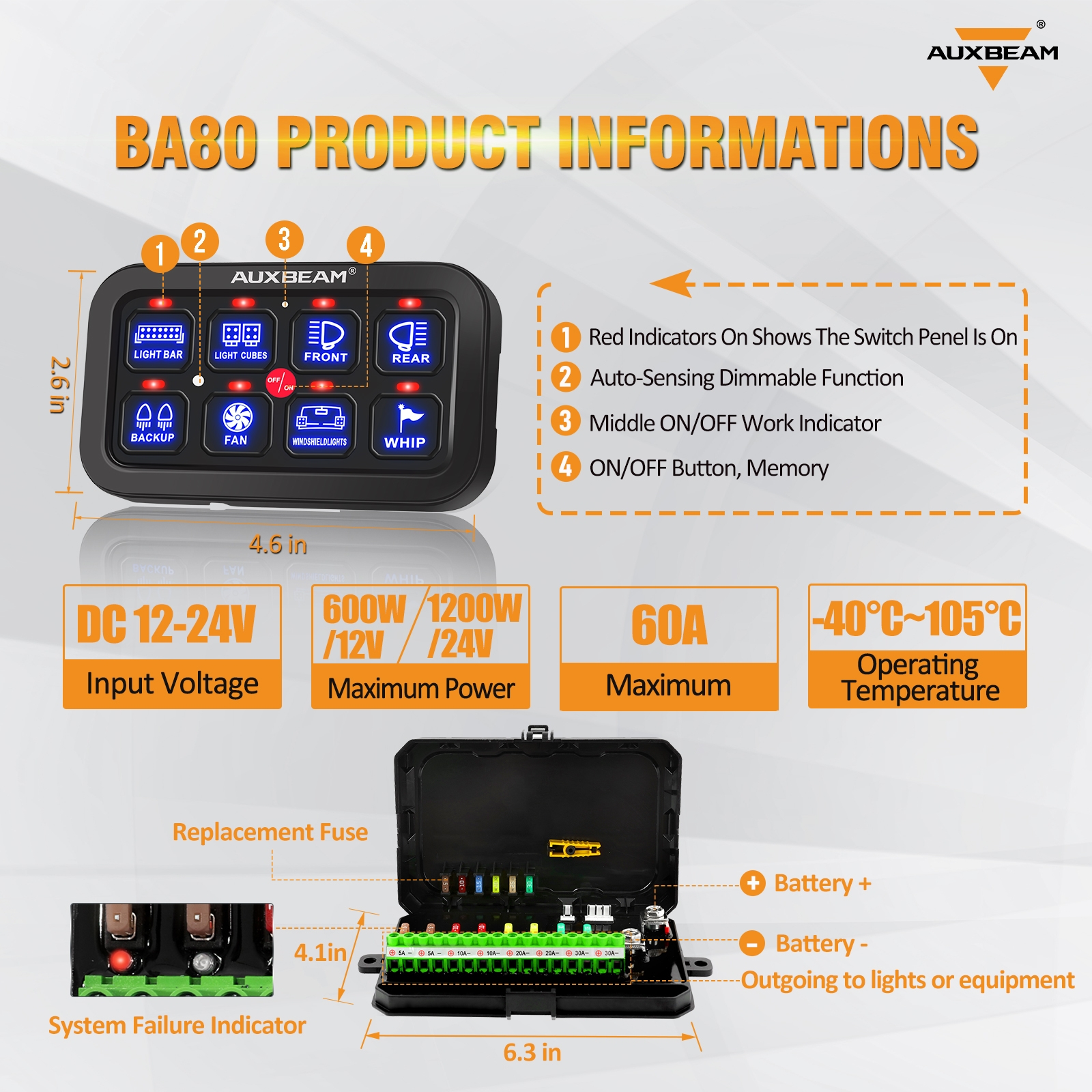 AUXBEAM 8 Gang Switch Panel On-Off LED Car Switch Panel