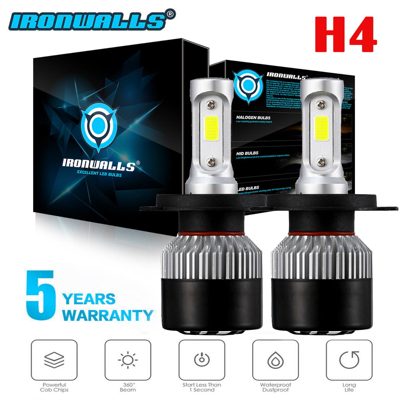 2x H4 HB2 9003 LED Headlights Kit Bulbs Hi-Lo Beam 6500K White 1800W 270000LM
