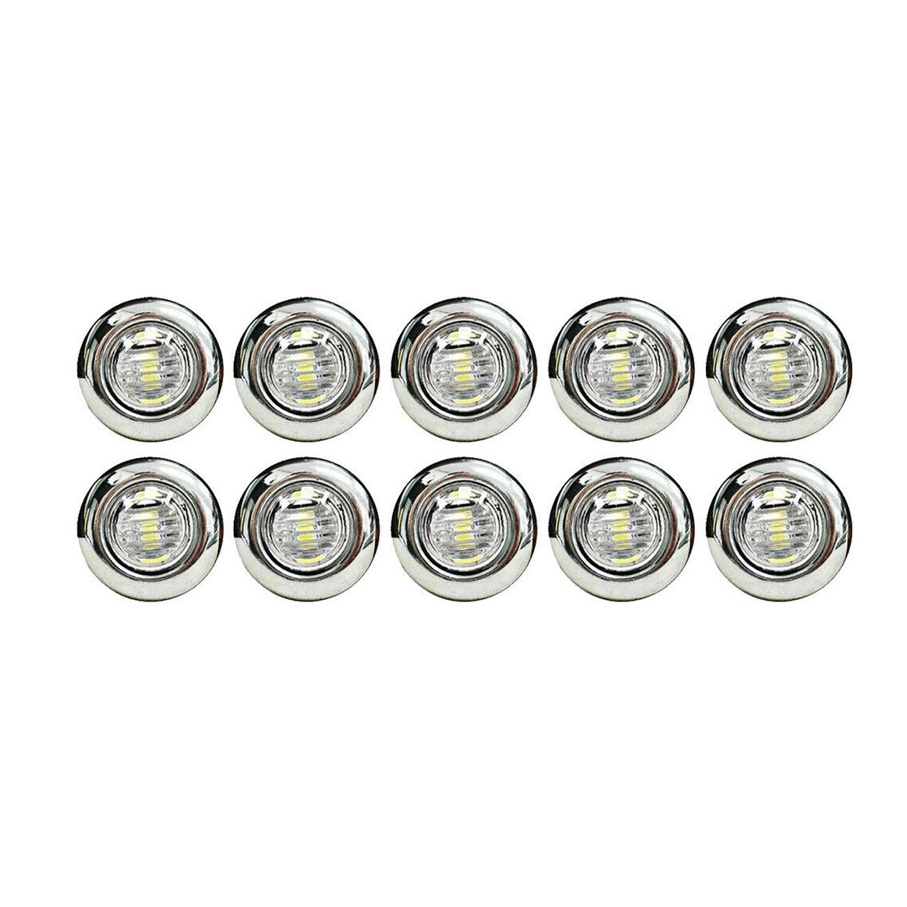 10X 12V Amber 3/4" Round Side 3 LED Marker Trailer Bullet Chrome Stainless Lamp