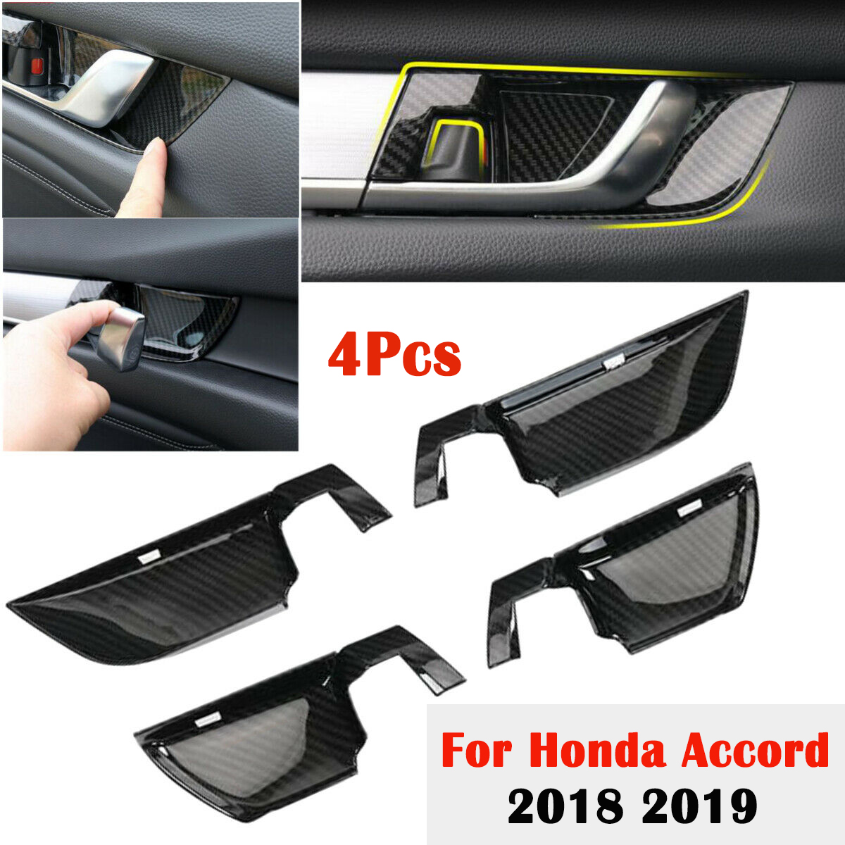 4pcs Carbon Fiber Inner Door Handle Bowl Cover Trim k For Honda Accord 2018 2019