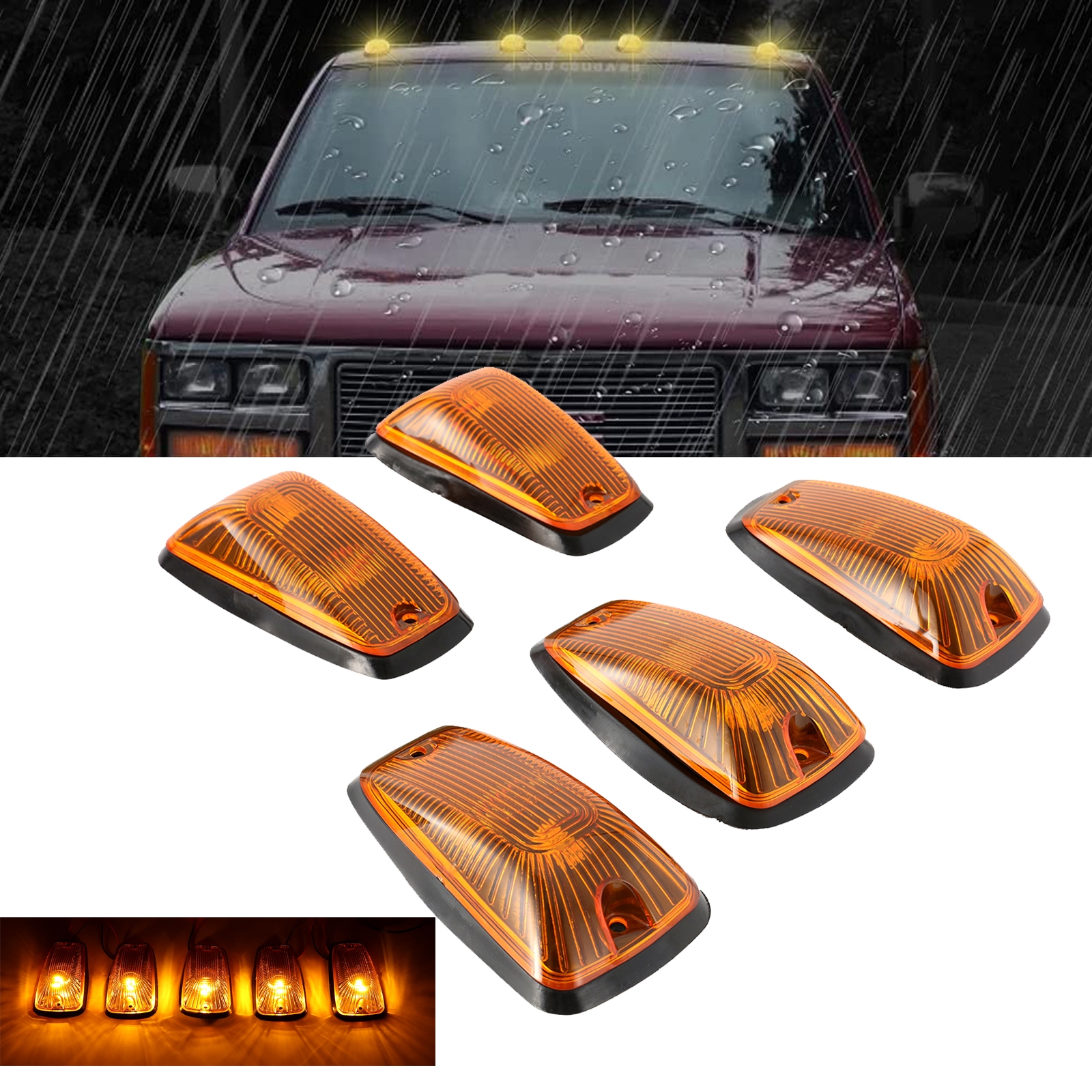 5pcs LED Cab Roof Top Running Marker Lights Amber for