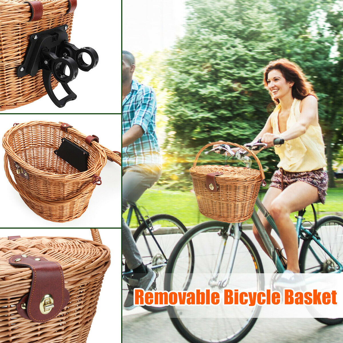 Bike Basket Wicker Woven Bicycle Front Basket Handlebar Retro Cycle Storage Case