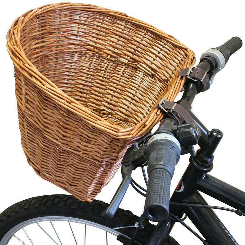 iShine Wicker Front Bike Basket Vintage Woven Bicycle Storage Basket with Strap