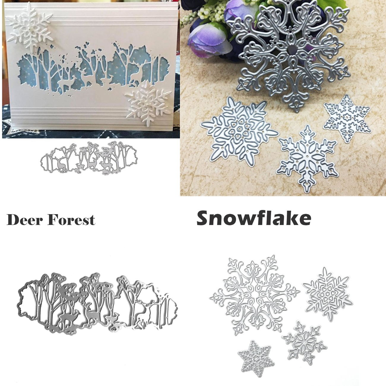 REINDEER SNOWFLAKE die cuts scrapbook cards