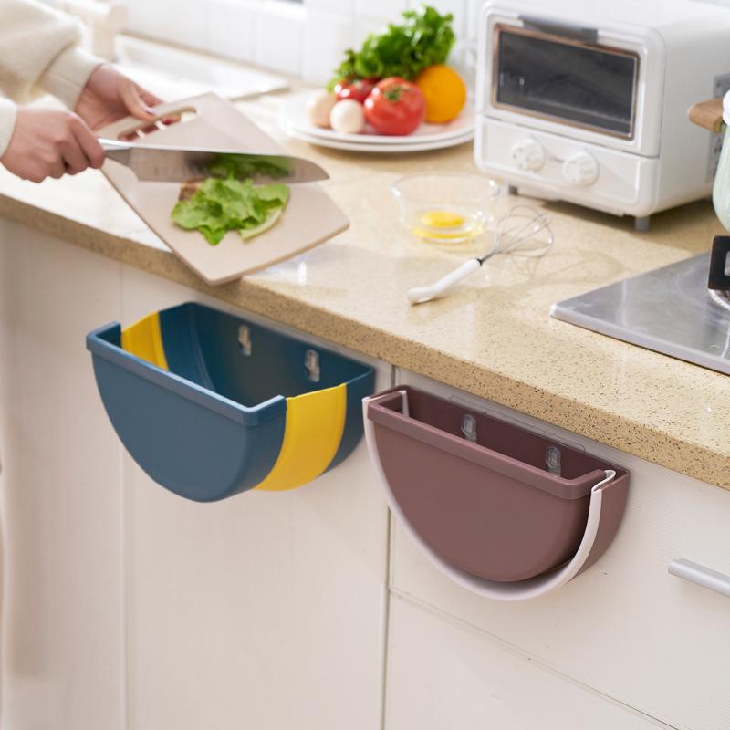 Wall Mounted Hanging Trash Folding Waste Bin Kitchen Cabinet Door Garbage Can Ebay